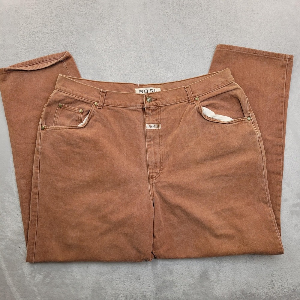 Vintage Boss Jeans Mens 42x31 Brown Straight Leg Denim Pants Workwear 90s USA